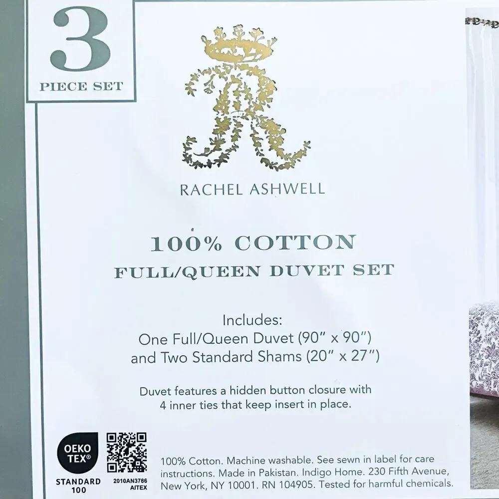 NEW Rachel Ashwell 100% Cotton Duvet Set - Pink White Floral, Full Queen Size